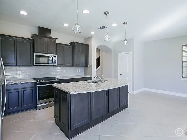 Kitchen and family room.