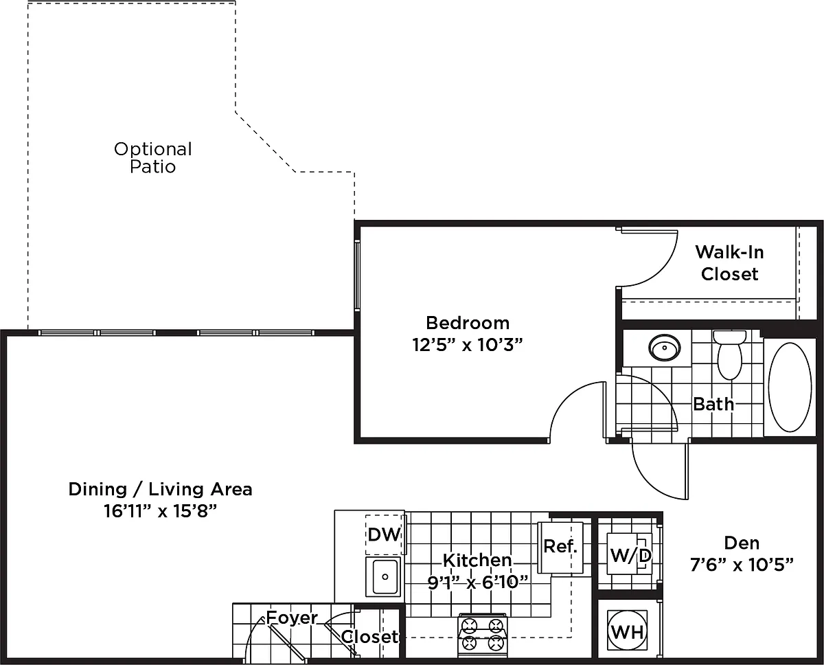 Floor plan 1 Bedroom 1 Bath + Den - AD5