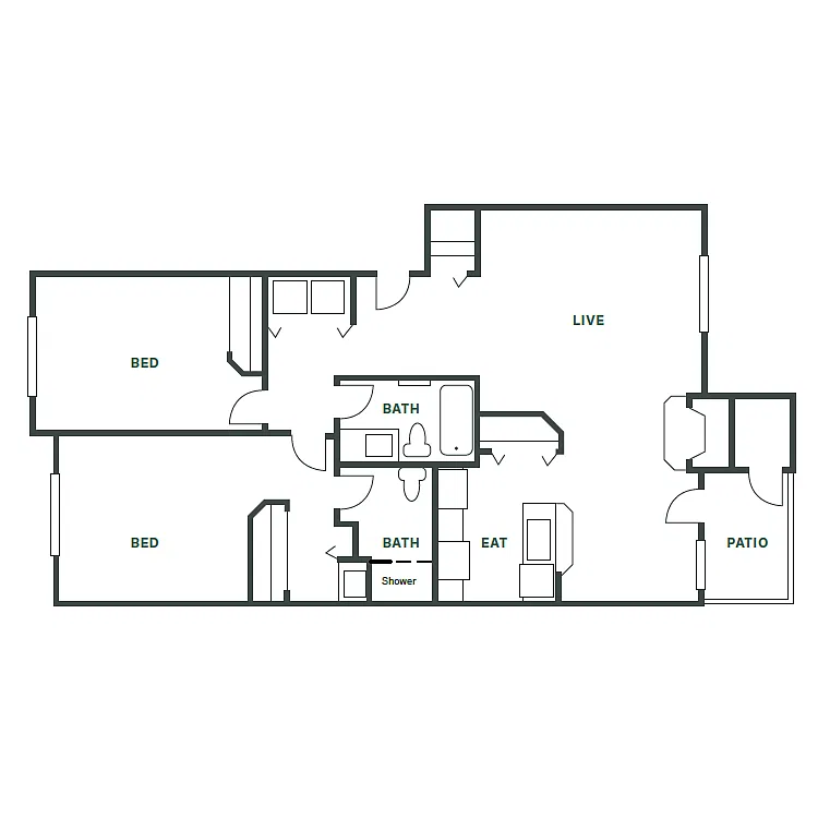 Floor plan 2 Bed, 2 Bath A