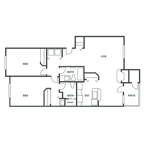 Floor plan 2 Bed, 2 Bath A