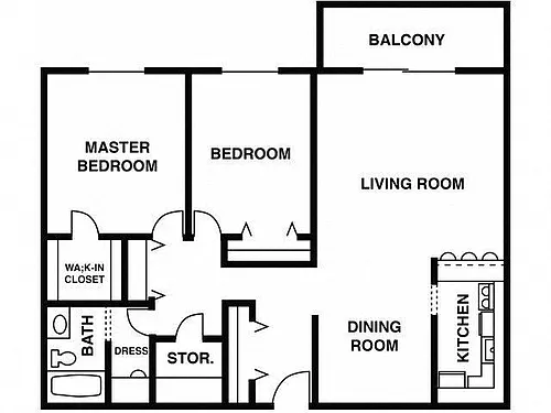 Floor plan 2 Bed - 1 Bath