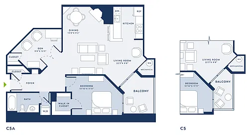 Floor plan 1 Bed/1 Bath-Den-C5A