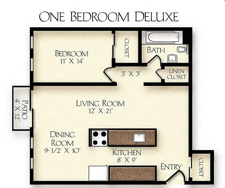 Floor plan 1 bedroom deluxe