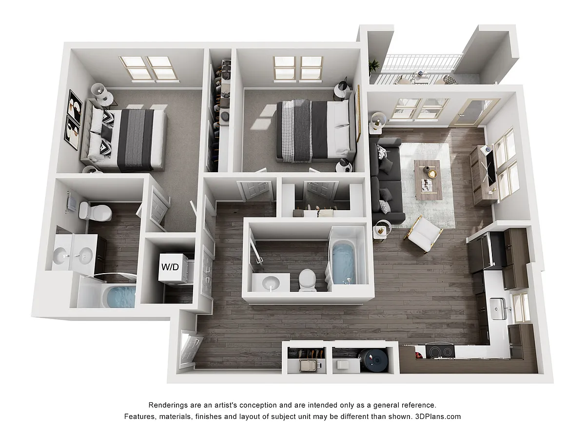 Floor plan 2 Bedroom 2 Bath - J