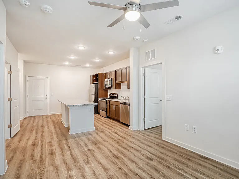 Unit Living Room with Kitchen in the Background
