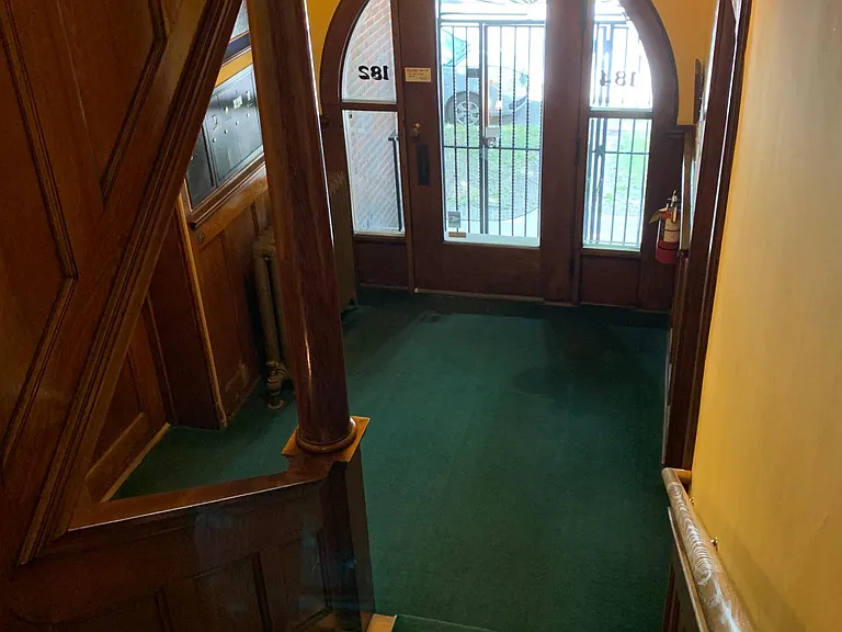 Building entry with security door.