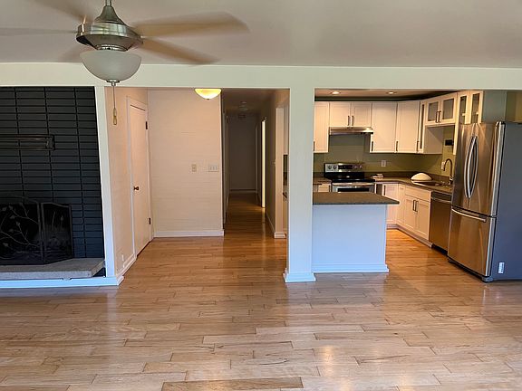 view from living room into kitchen