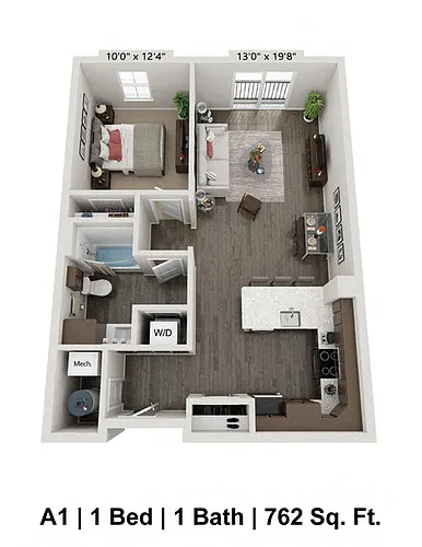 Floor plan 1 Bed/1 Bath - A1A