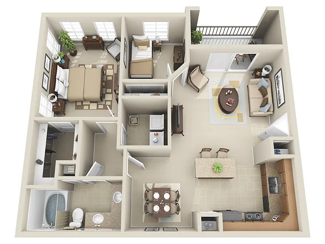 Floor plan 1 Bed, 1 Bath D