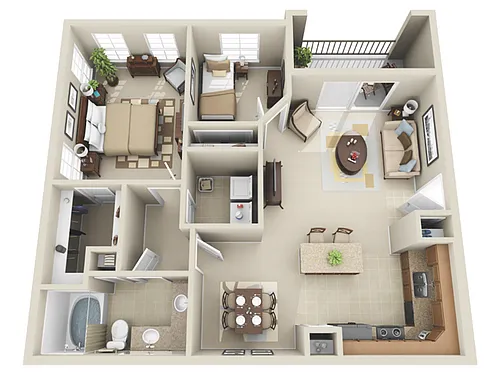 Floor plan 1 Bed, 1 Bath D