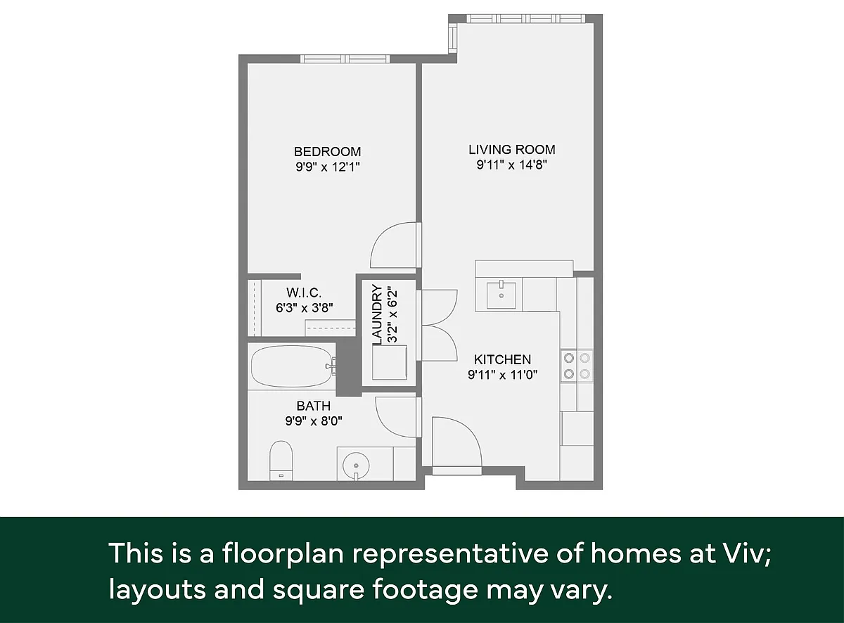Floor plan 1x1 - 60% AMI