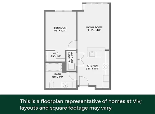 Floor plan 1x1 - 60% AMI