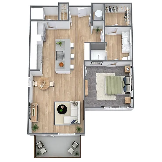Floor plan A2: 1 Bed 1 Bath