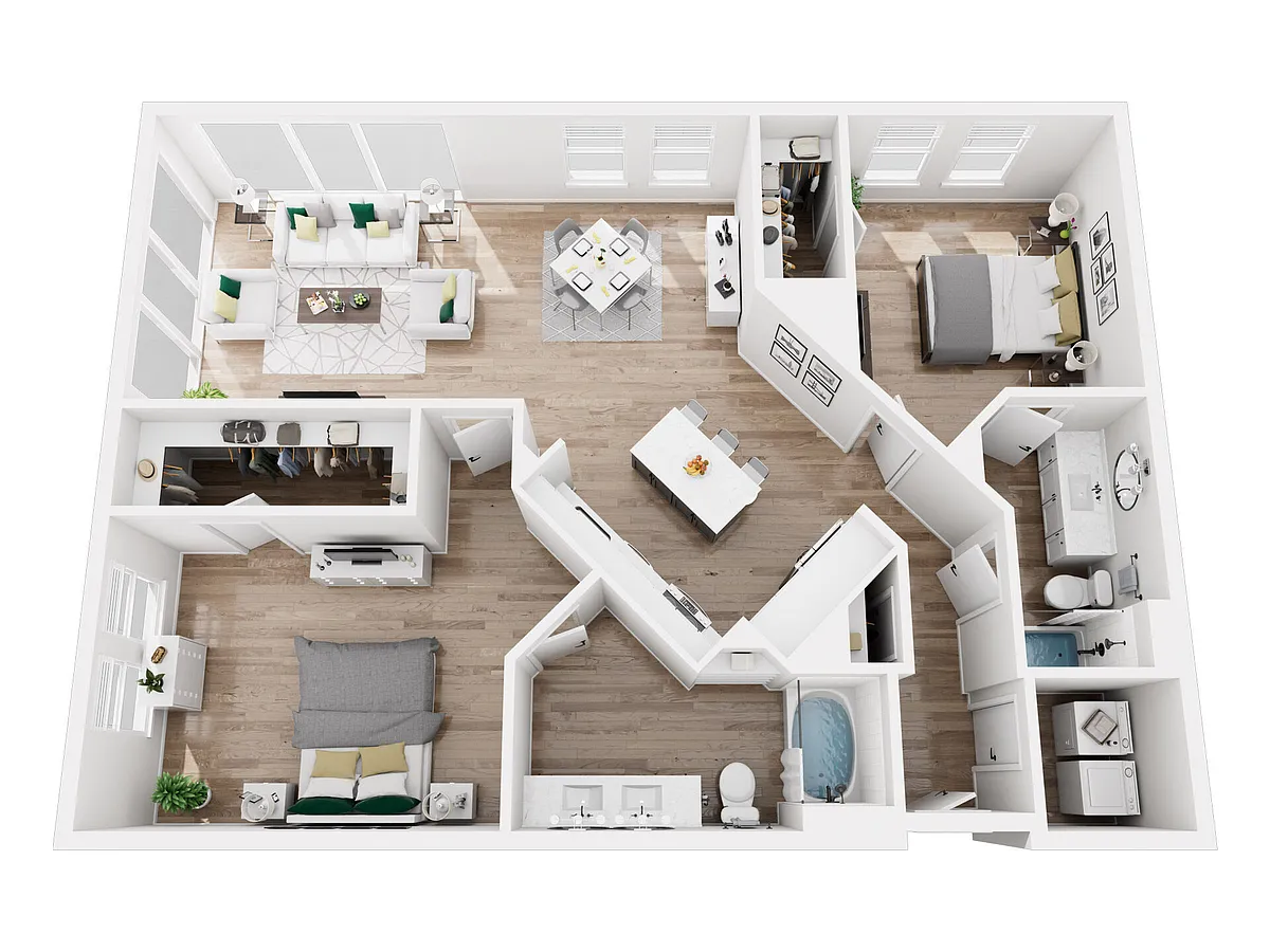 Floor plan 1B2R - Phase 1 Renovated