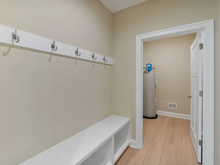 Mudroom cubbies and mechanical room
