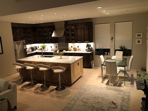 The kitchen and dining areas