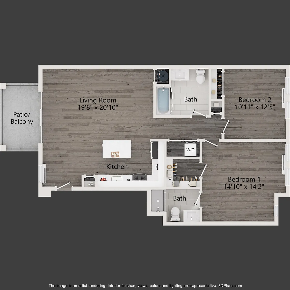 Floor plan 2 BR 2 BATH FLAT W BALCONY END