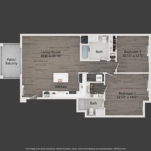 Floor plan 2 BR 2 BATH FLAT W BALCONY END