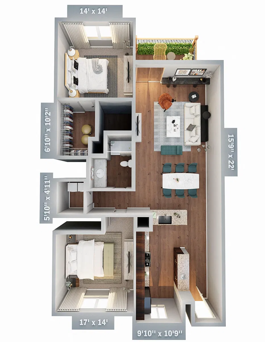 Floor plan 2 Bedrooms - Renovated