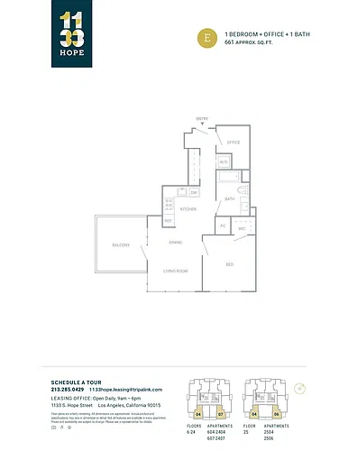 Floor plan 1 Bed 1 Bath - 661 sqft