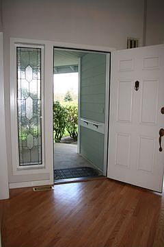 The exterior entrance is covered.