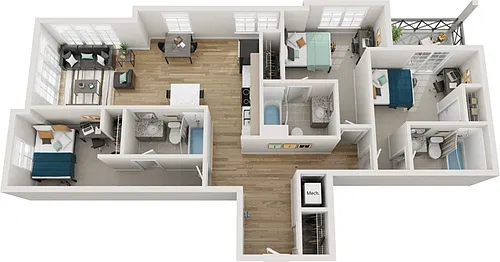 Floor plan 3BR/3BA - C1