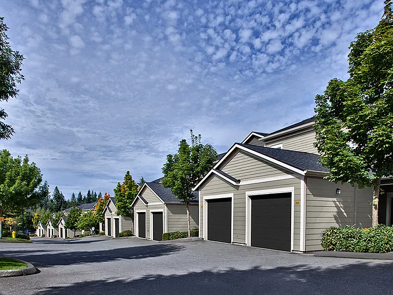 Attached garages with the two- and three-bedroom townhomes
