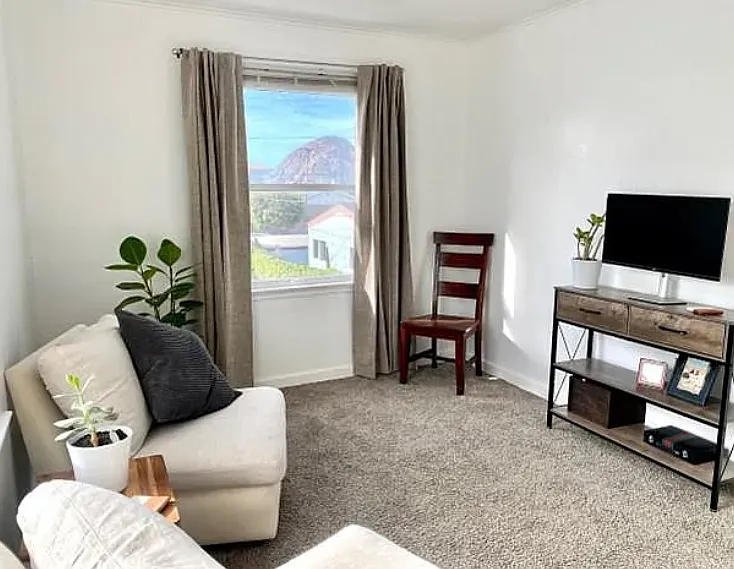 Living room area with a view of Morro Rock.