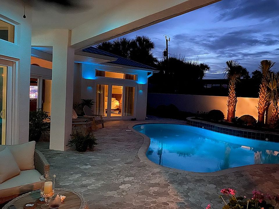 Courtyard & pool at night
