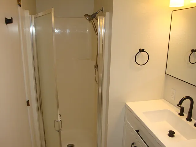 Master bedroom shower and custom cabinets w/ skylights for natural lighting