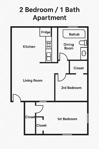 Floor plan 2 Bed 1 Bath