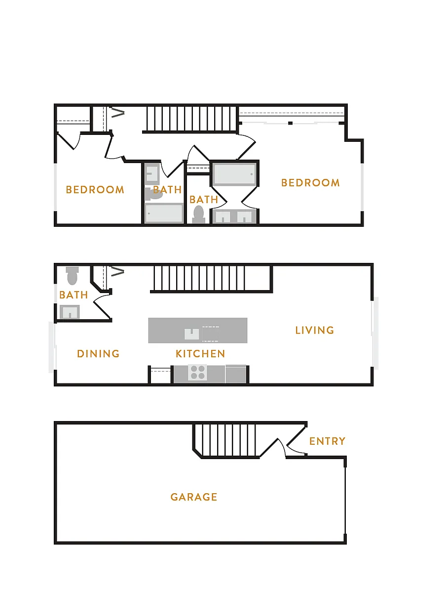 Floor plan 2 Bedroom Townhome T1