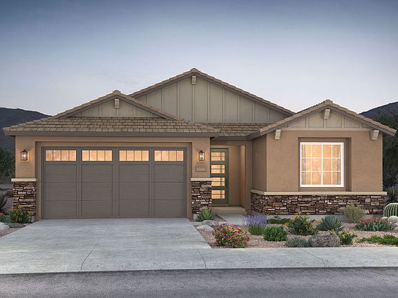 Single-story Tifton Walk floorplan shown in Elevation B with a two-car garage and optional stone acc