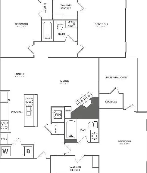 Three Bedroom Two Bath (1,495 SF) Three Bedroom Two Bath (1,495 SF)