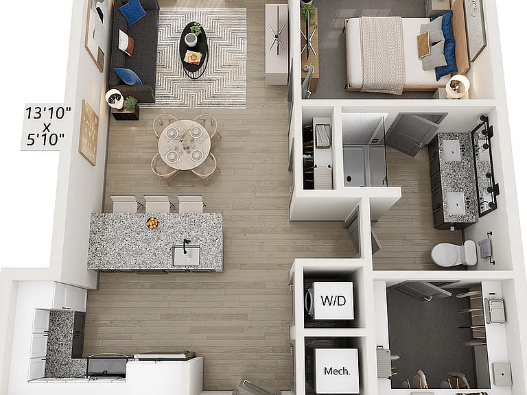 Explore this thoughtfully designed one-bedroom apartment combining style and comfort. Explore this thoughtfully designed one-bedroom apartment combining style and comfort.