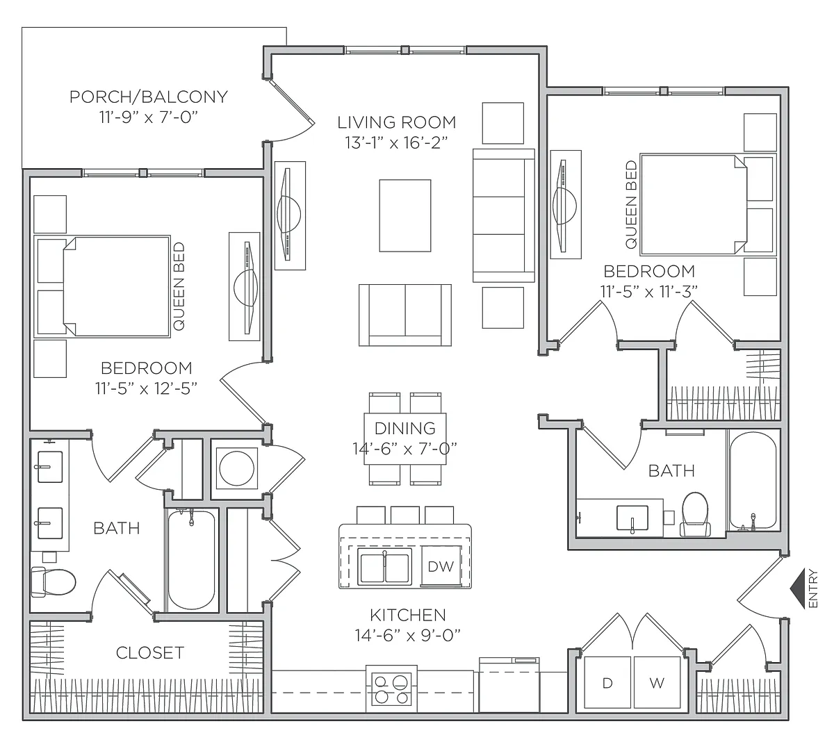 Floor plan 2 Bed 2 Bath A