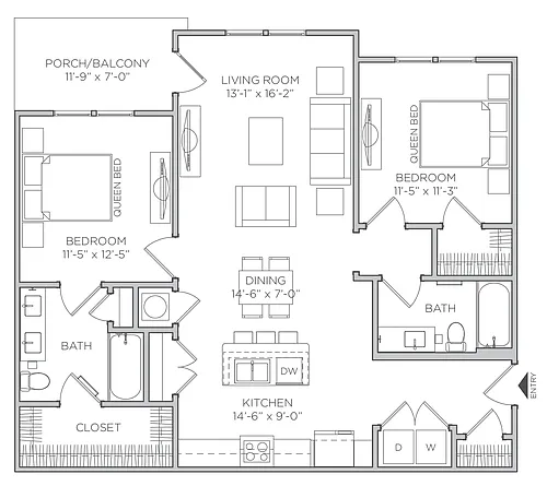 Floor plan 2 Bed 2 Bath A