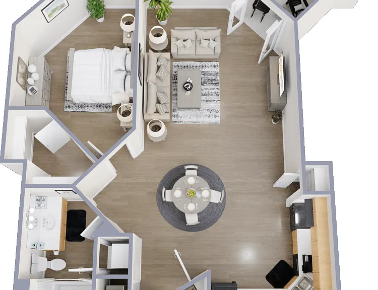 1 Bed 1 Bath C Floorplan Diagram