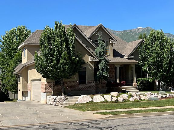 front view including attached garage