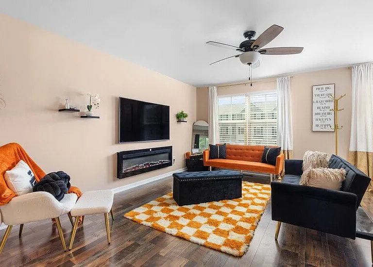 TV and Fireplace in the Living room.