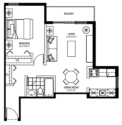 Floor plan 2280 West 6th - Plan A 1 Bed 1 Bath