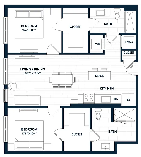Floor plan 2 Bed 2 Bath-B2-C