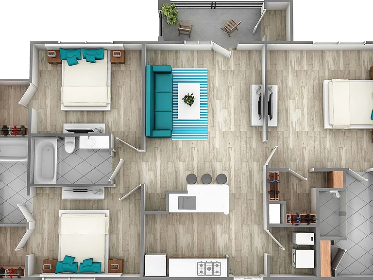 Three Bedroom w/ Kitchen Island | 1259 sq ft Three Bedroom w/ Kitchen Island | 1259 sq ft
