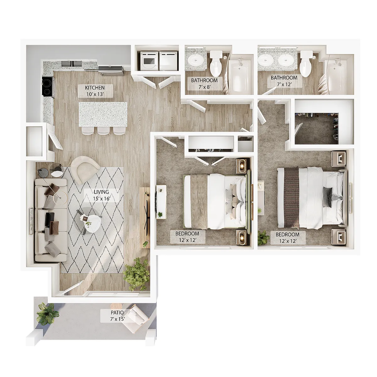 Floor plan 2 BR - Aspen Courtyard
