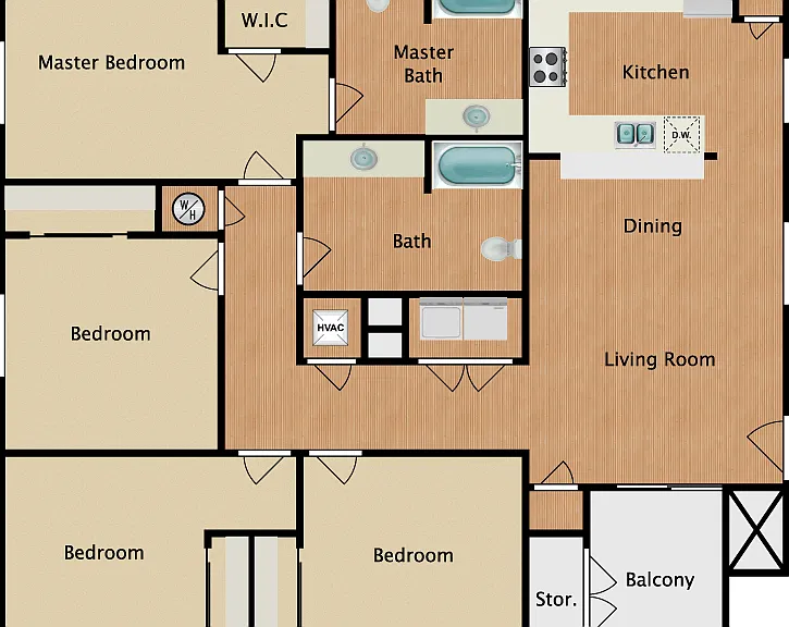4 Bed 2 Bath Floorplan Diagram