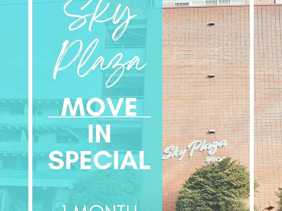 Promotional image for Sky Plaza, highlighting a move-in special with 1 month of free rent.