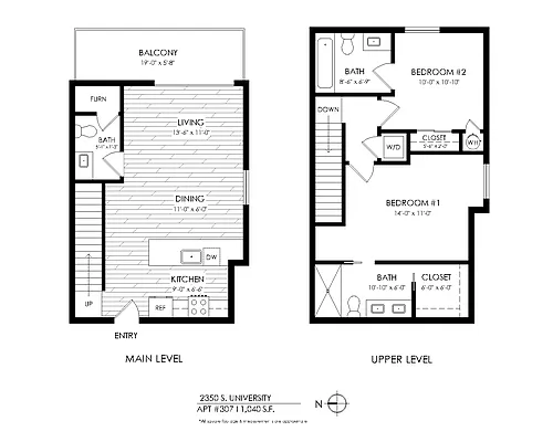 Floor plan 2 Bedroom, 2.5 Bath