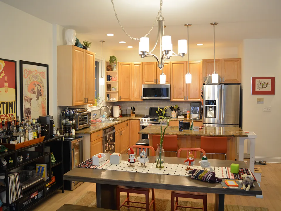 First floor, kitchen and dining area.