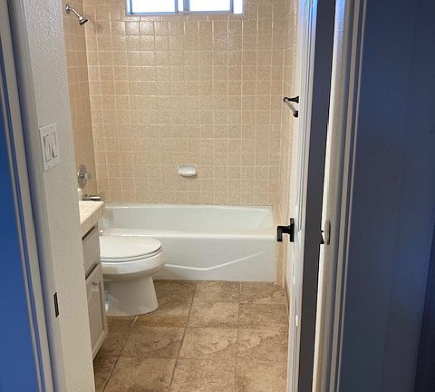 Entrance to bathroom for rent.
