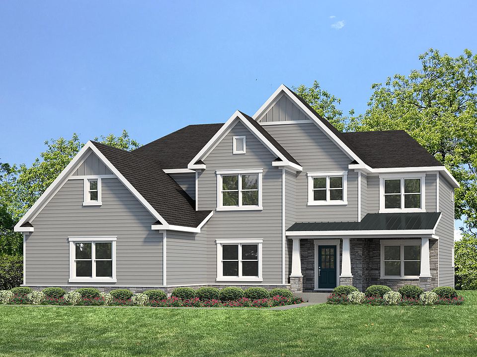 Newcanterbury III with optional metal porch roof, columns and stone